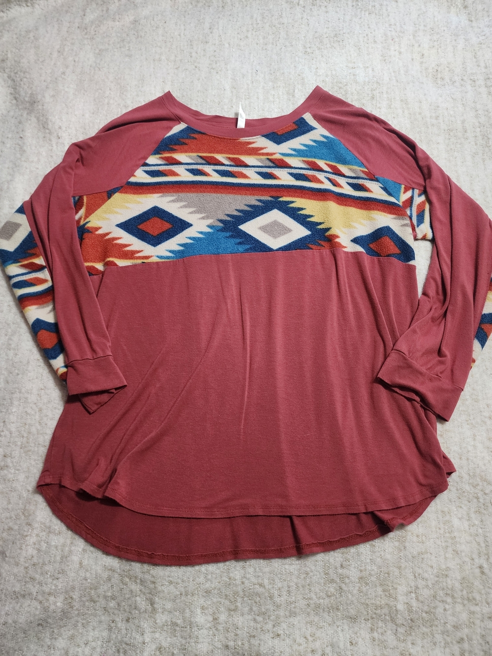 Celeste Aztec Geometric Southwest Long Sleeve Tee Boho Mauve